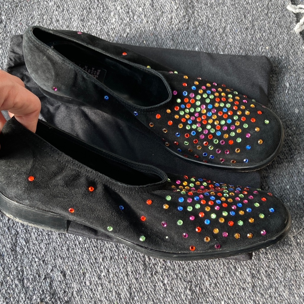 Excellent condition US size 7 Jean Paul Barriol black suede globe loafers gems - Picture 7 of 10
